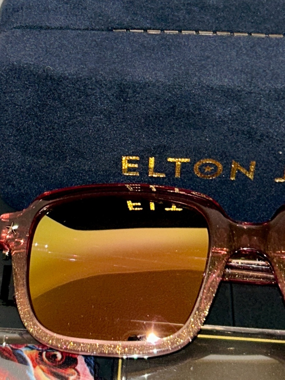 NIB Elton John Master Collection sunglasses. Pink Glitter Frame & Gold Mirroring - Picture 11 of 15